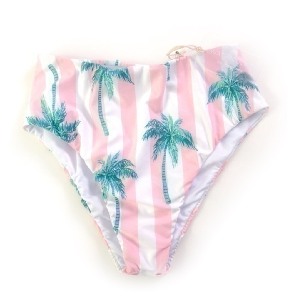 Kenny Flowers Pink and White Striped Palm Bikini Bottom